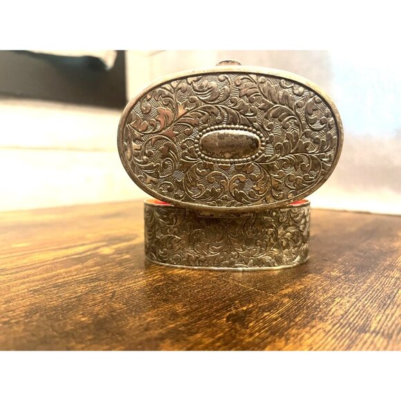 Vintage 1970s Ornate Silver-Plated Trinket Box With Red Velvet Lining - Picture 8 of 11